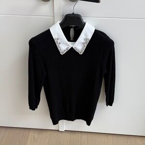 Zara Black Sweater with White Embellished Collar